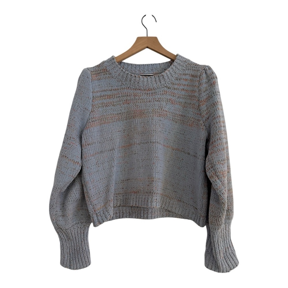 Allison New York Cropped Knit Sweater Blue Tan Speckled Size M